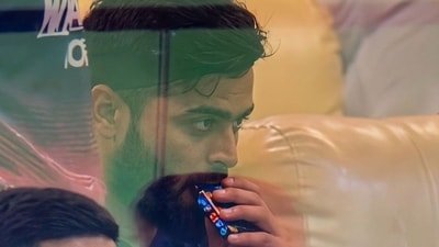 Riyan Parag caught vaping inside the RR dressing room during the PBKS clash. (X Image)
