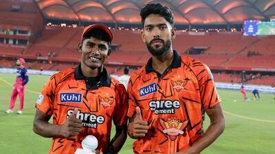 Sakib Hussain (L) and Praful Hinge of Sunrisers Hyderabad after their match against Rajasthan Royals. (IPL)
