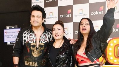 Krushna Abhishek, Sunita Ahuja and Kashmera Shah during Laughter Chefs.
