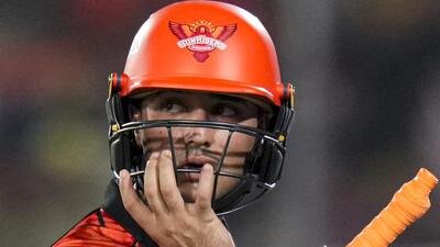 Sunrisers Hyderabad’s Abhishek Sharma after he was out for 59 against Chennai Super Kings in Hyderabad on Saturday. (PTI)