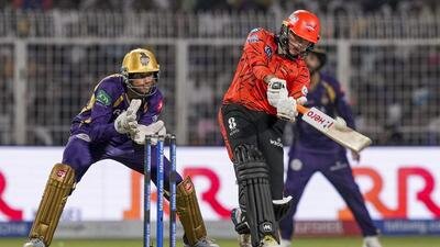 Sunrisers Hyderabad's Abhishek Sharma plays a shot against Kolkata Knight Riders on Thursday. (PTI)