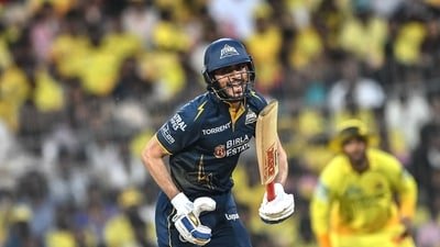 Gujarat Titans' captain Shubman Gill reacts after playing a shot during the 2026 IPL match against Chennai Super Kings (AFP)