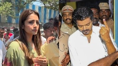 Trisha Krishnan and Vijay were spotted at the polling booth on Thursday. (Pic credit: Wikki Talks/PTI)