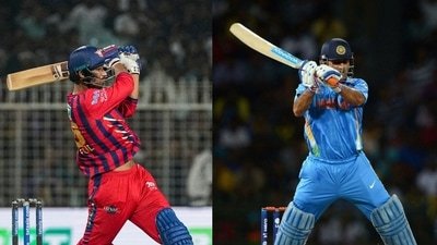 Mukul Choudhary played the helicopter shot against KKR. (PTI/AFP)