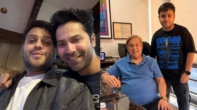 Mohsin Shaikh with Varun Dhawan during the recording and with filmmaker David Dhawan