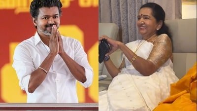 Vijay's mother Shoba Chandrasekhar was all smiles as she watched her son on TV.