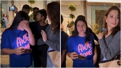 Tamannaah Bhatia supports overwhelmed fan during emotional encounter. (Instagram/@viralbhayani)