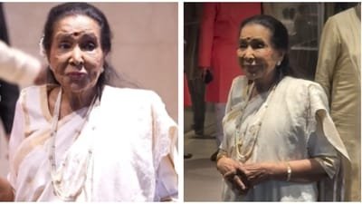 Asha Bhosle smiled and greeted paparazzi at the venue.