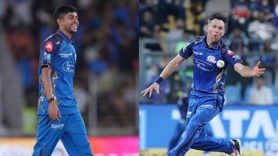 Ashwani Kumar and Trent Boult for the Mumbai Indians. (AP/REUTERS)