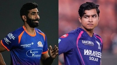 Jasprit Bumrah, left, bowling to Vaibhav Sooryavanshi, right is the stuff of dreams (PTI)