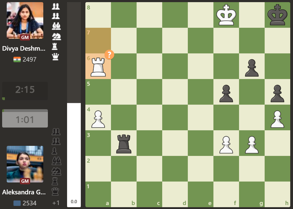 Goryachkina plays 64.Ra6