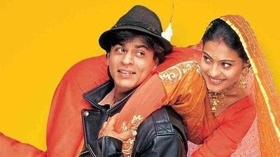 Shah Rukh Khan and Kajol on Dilwale Dulhania Le Jayenge poster. Shah Rukh Khan and Kajol on Dilwale Dulhania Le Jayenge poster.