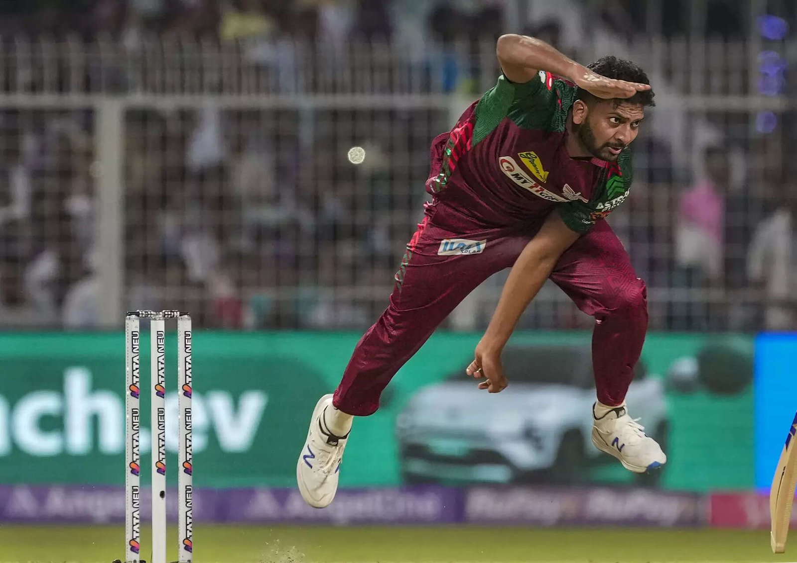 Kolkata: Lucknow Super Giants' Mohsin Khan bowls during the Indian Premier Leagu...