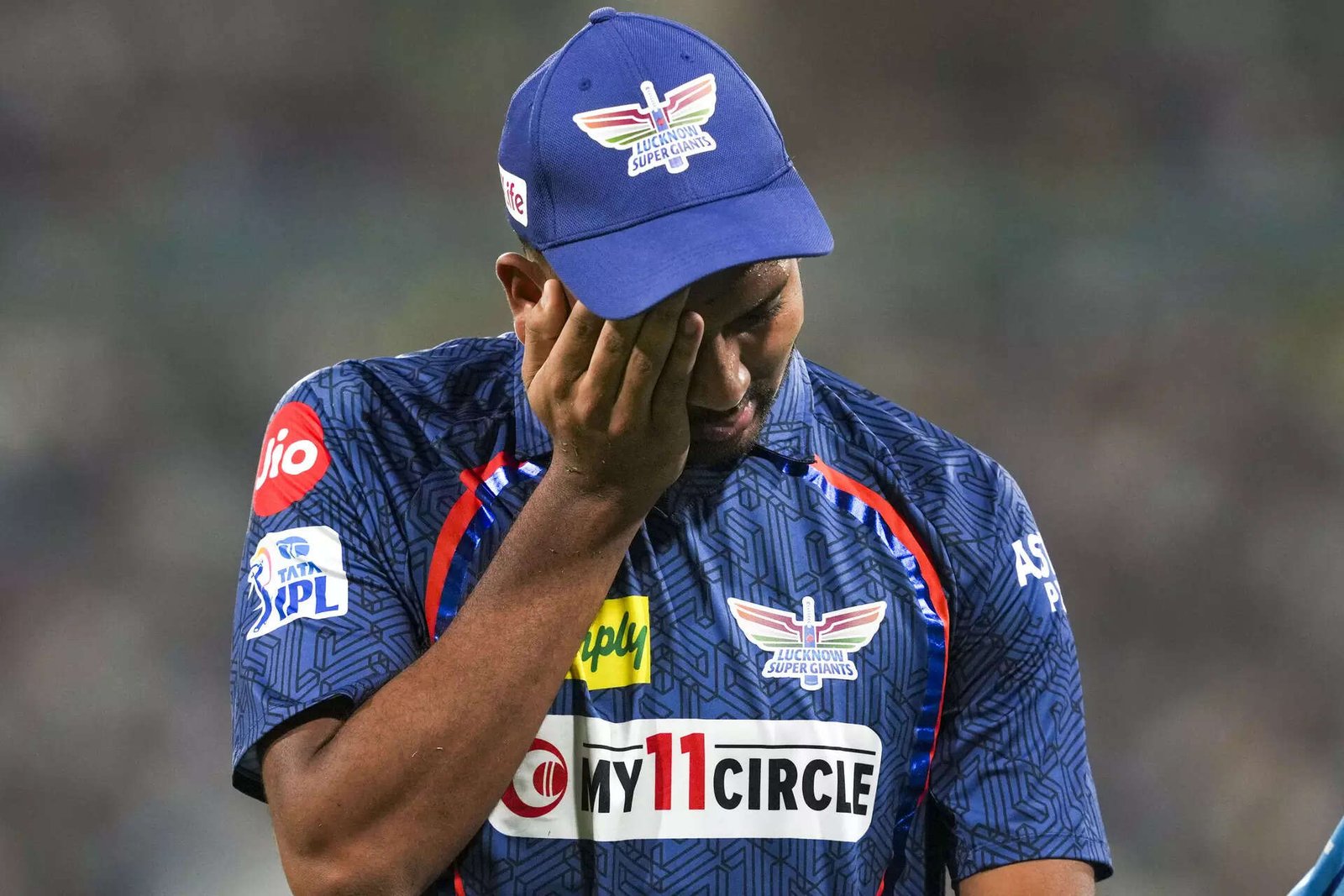 Lucknow: Lucknow Super Giants player Mohsin Khan injured during the Indian Premi...