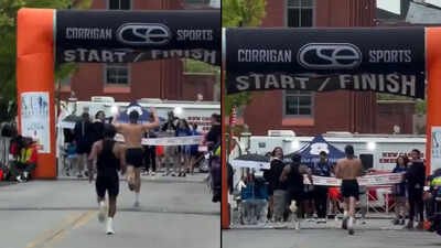 Celebrate too soon? Runner loses marathon in final seconds as rival steals win – Watch