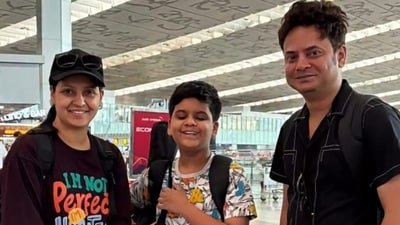 Rahul Arunoday Banerjee with wife Priyanka Sarkar and son Shohoj.