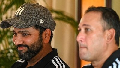 Rohit Sharma, left, wants to win that World Cup next year. On to Ajit Agarkar now (AFP)