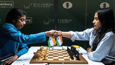 R Vaishali vs Divya Deshmukh (Photo by Niki Riga) FIDE Candidates: How R Vaishali crushed Divya Deshmukh in 31 moves to join lead after Round 9