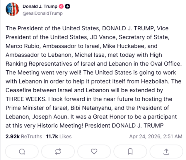 What Trump wrote on Truth Social