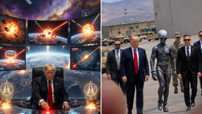 <p>Posts shared by Trump on Truth Social</p> Trump’s Truth Social spree features aliens, space warfare and Iran strike memes