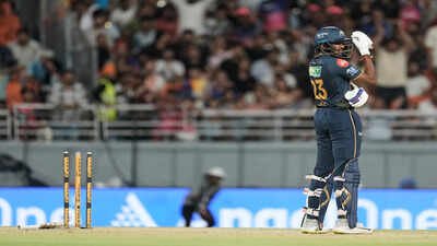 Gujarat Titans' Sai Sudharsan (AP Photo/Ashwini Bhatia) ‘I might have to tape his hand’: Shubman Gill’s hilarious reaction to Sudharsan’s hit-wicket dismissal