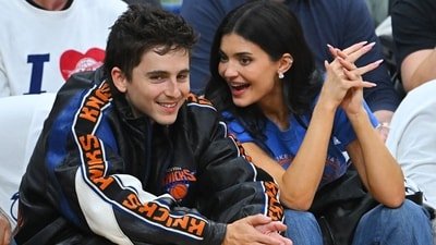 Timothée Chalamet and Kylie Jenner attend Game Four of the NBA Eastern Conference Finals between the Cleveland Cavaliers and the New York Knicks at Rocket Arena on May 25, 2026 in Cleveland, Ohio. (Getty Images via AFP)