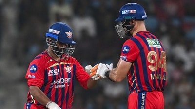 LSG's Aiden Markram and skipper Rishabh Pant celebrate their partnership during a match. (ANI Pic Service)