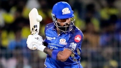 Hardik Pandya plays a shot during the CSK vs MI match. (ANI Picture Service)