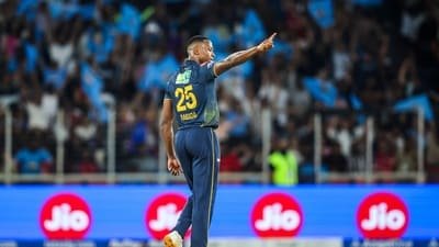 Gujarat Titans’ Kagiso Rabada celebrates the wicket. (ANI Picture Service)