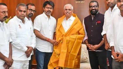 TVK chief Vijay meets Tamil Nadu Governor Rajendra Arlekar. (Tamil Nadu Lok Bhavan)