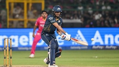 Shubman Gill plays a shot during the IPL 2026 match against the Rajasthan Royals. (ANI Pic Service)