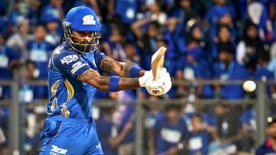 Mumbai Indians' skipper Hardik Pandya plays a shot during the Indian Premier League 2026 match against Rajasthan Royals at Wankhede Stadium (ANI Pic Service)