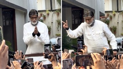 Amitabh Bachchan greets his fans outside his bungalow on Sunday. Amitabh Bachchan greets his fans outside his bungalow on Sunday.