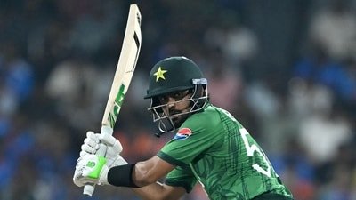 Pakistan's Babar Azam plays a shot. (AFP)