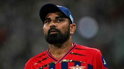 Mohammed Shami with a shoulder for Mohsin Khan (AFP)