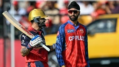 Virat Kohli teases Harpreet Brar during PBKS vs RCB clash. (AFP)
