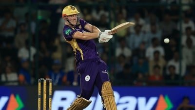 Cameron Green playing a shot in the match against the Delhi Capitals. (REUTERS)