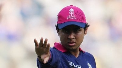 Rajasthan Royals' Vaibhav Sooryavanshi wears a cap with a message. (REUTERS)