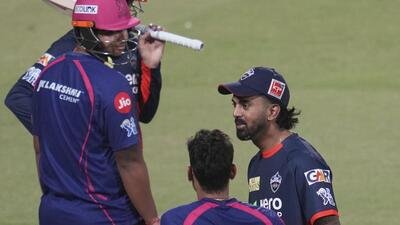 Delhi Capitals' KL Rahul (R), Rajasthan Royals' Vaibhav Sooryavanshi (L) and others during a practice session ahead of their IPL game in New Delhi on Sunday. (PTI) Delhi Capitals' KL Rahul (R), Rajasthan Royals' Vaibhav Sooryavanshi (L) and others during a practice session ahead of their IPL game in New Delhi on Sunday. (PTI)