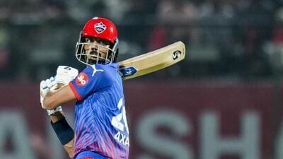 Delhi Capitals' captain Axar Patel plays a shot against Punjab Kings. (PTI) Delhi Capitals' captain Axar Patel plays a shot against Punjab Kings. (PTI)