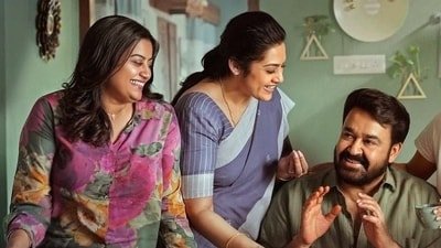 Ansiba Hassan, Meena, Mohanlal and Esther Anil in a still from Drishyam 3. Ansiba Hassan, Meena, Mohanlal and Esther Anil in a still from Drishyam 3.