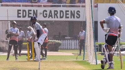 File image of Indian Test captain Shubhman Gill practising at the Eden Gardens in Kolkata. (Samir Jana/Hindustan Times)