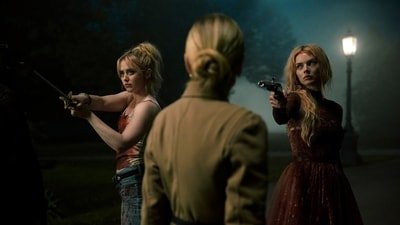 This image released by Searchlight Pictures shows Kathryn Newton, from left, Sarah Michelle Gellar, and Samara Weaving in a scene from "Ready or Not 2: Here I Come." (Pief Weyman/Searchlight Pictures via AP) (AP)