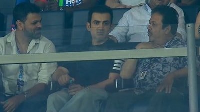 Gautam Gambhir with Rajeev Shukla and RP Singh. (X images)