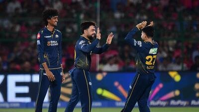 Gujarat Titans' Rashid Khan celebrates the wicket of Rajasthan Royals' Donovan Ferreira. (REUTERS)