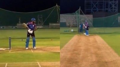 Hardik Pandya trained with local bowlers in Mumbai. (Screengrabs) Hardik Pandya trained with local bowlers in Mumbai. (Screengrabs)