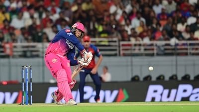 Vaibhav Sooryavanshi of the Rajasthan Royals is playing a shot. (Hindustan Times)