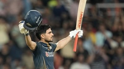 Shubman Gill hit a century against the Rajasthan Royals. (AP Photo/Ashwini Bhatia)