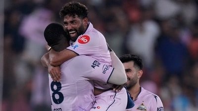 Mohammed Siraj celebrates during the SRH match. (AP) Mohammed Siraj celebrates during the SRH match. (AP)