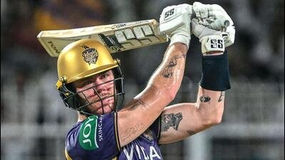 Kolkata Knight Riders' Finn Allen in action against Gujarat Titans at the Eden Gardens on Saturday. (AFP)